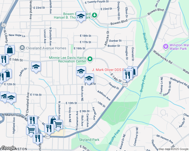 map of restaurants, bars, coffee shops, grocery stores, and more near 1266 Addison Avenue in Winston-Salem