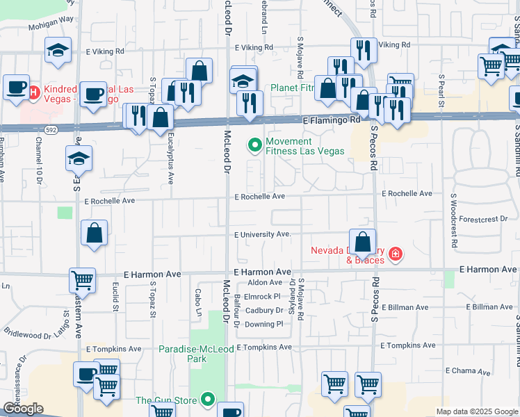 map of restaurants, bars, coffee shops, grocery stores, and more near 3096 Zane Circle in Las Vegas