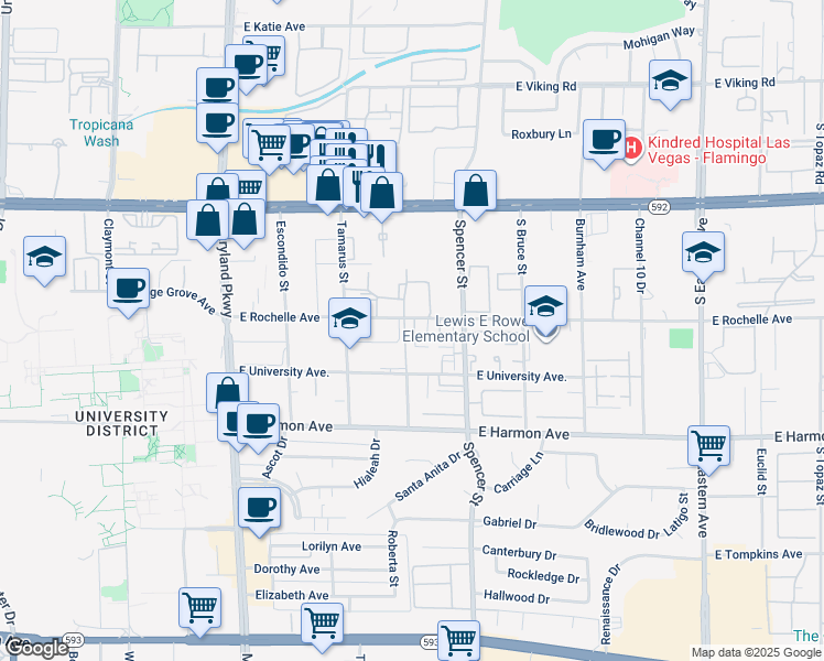 map of restaurants, bars, coffee shops, grocery stores, and more near 4310 Caliente Street in Las Vegas