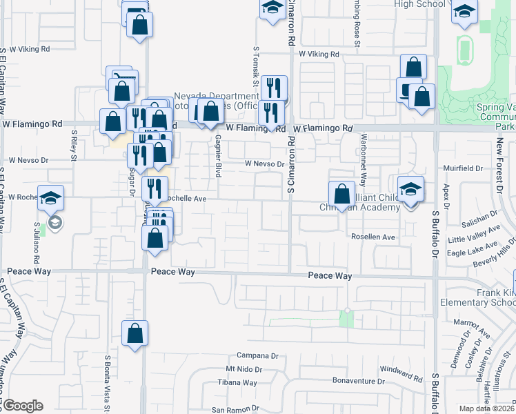map of restaurants, bars, coffee shops, grocery stores, and more near 4315 Cedar Knolls Drive in Las Vegas