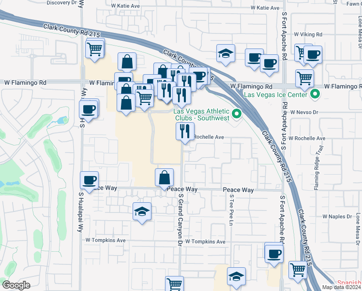 map of restaurants, bars, coffee shops, grocery stores, and more near 4355 South Grand Canyon Drive in Las Vegas