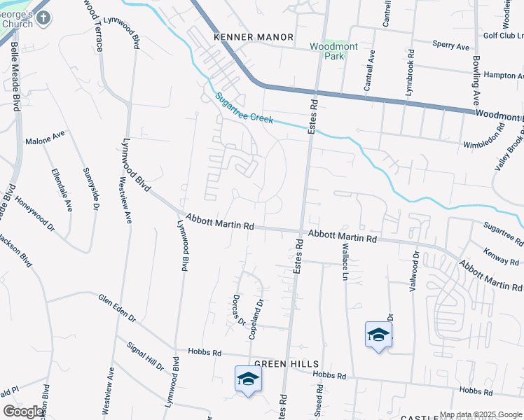 map of restaurants, bars, coffee shops, grocery stores, and more near 3800 Auburn Lane in Nashville