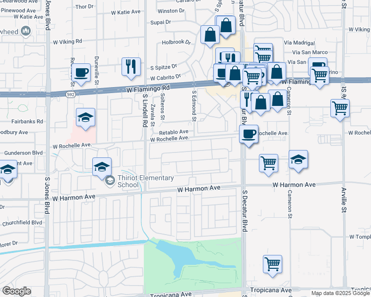 map of restaurants, bars, coffee shops, grocery stores, and more near 5170 River Glen Drive in Las Vegas