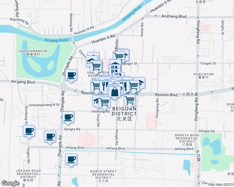 map of restaurants, bars, coffee shops, grocery stores, and more near in Anyang