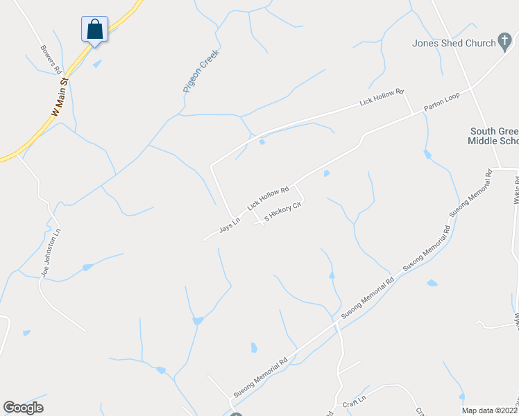 map of restaurants, bars, coffee shops, grocery stores, and more near 270 South Hickory Circle in Greeneville