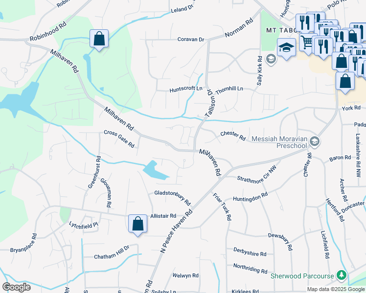 map of restaurants, bars, coffee shops, grocery stores, and more near 509 Claridge Circle in Winston-Salem