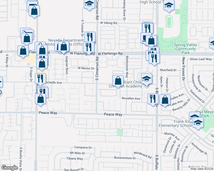 map of restaurants, bars, coffee shops, grocery stores, and more near 8151 West Rochelle Avenue in Las Vegas
