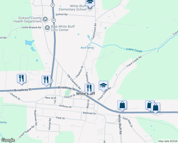 map of restaurants, bars, coffee shops, grocery stores, and more near 302 Shady Oak Drive in White Bluff
