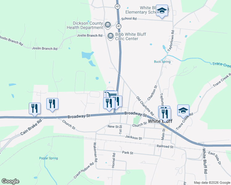 map of restaurants, bars, coffee shops, grocery stores, and more near in White Bluff