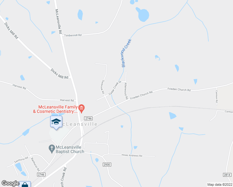 map of restaurants, bars, coffee shops, grocery stores, and more near 5506 Cedar Creek Drive in McLeansville