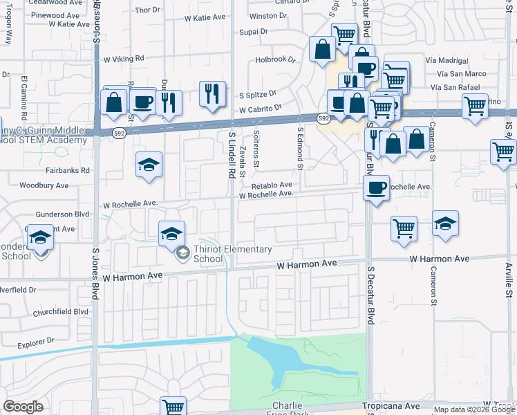 map of restaurants, bars, coffee shops, grocery stores, and more near 5332 River Glen Drive in Las Vegas