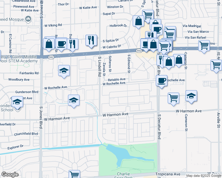 map of restaurants, bars, coffee shops, grocery stores, and more near 5332 River Glen Drive in Las Vegas