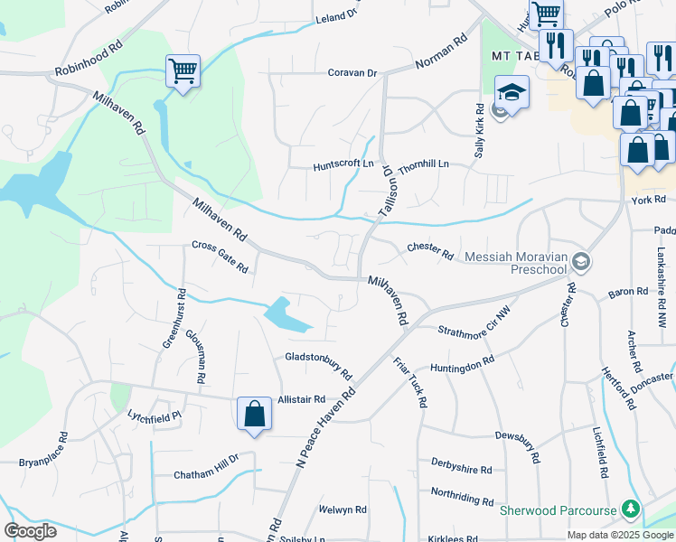 map of restaurants, bars, coffee shops, grocery stores, and more near 509 Claridge Circle in Winston-Salem