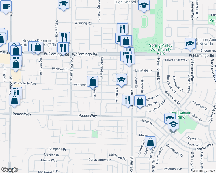 map of restaurants, bars, coffee shops, grocery stores, and more near 7960 West Rochelle Avenue in Las Vegas