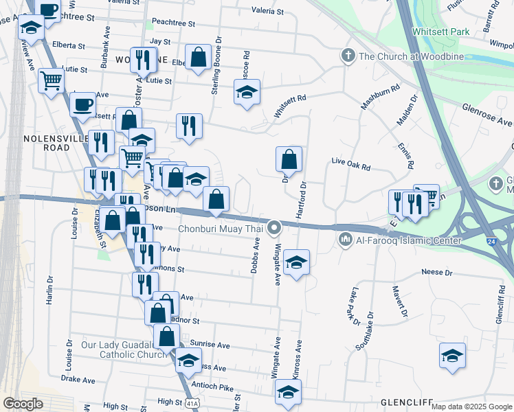 map of restaurants, bars, coffee shops, grocery stores, and more near 106 Prescott Place in Nashville
