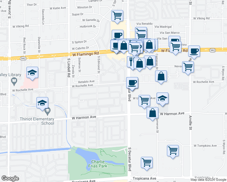 map of restaurants, bars, coffee shops, grocery stores, and more near 5044 River Glen Drive in Las Vegas