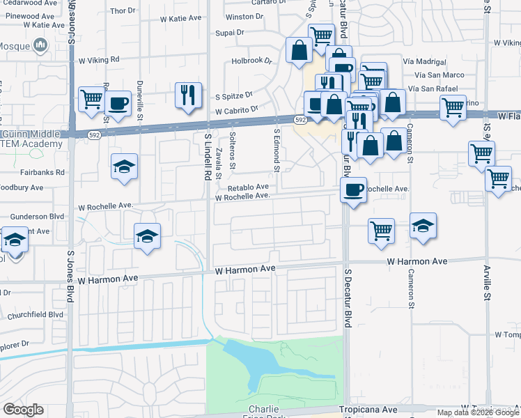 map of restaurants, bars, coffee shops, grocery stores, and more near 5242 River Glen Drive in Las Vegas