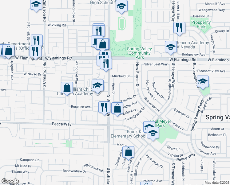 map of restaurants, bars, coffee shops, grocery stores, and more near 4298 Apex Drive in Las Vegas