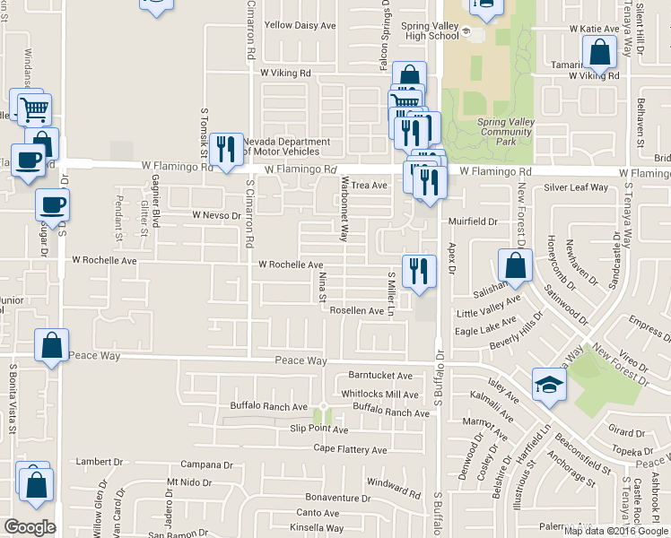 map of restaurants, bars, coffee shops, grocery stores, and more near 8022 West Rochelle Avenue in Las Vegas