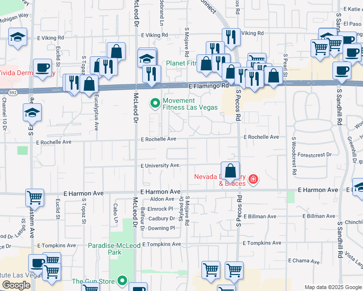 map of restaurants, bars, coffee shops, grocery stores, and more near 3178 Swallow Lane in Las Vegas