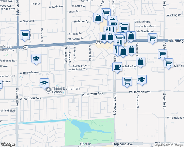 map of restaurants, bars, coffee shops, grocery stores, and more near 5116 River Glen Drive in Las Vegas