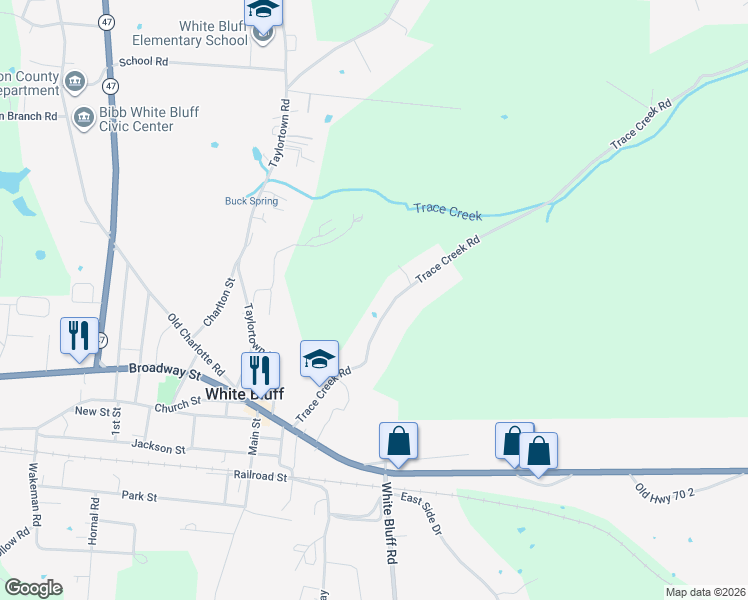 map of restaurants, bars, coffee shops, grocery stores, and more near 3083 Trace Creek Rd in White Bluff