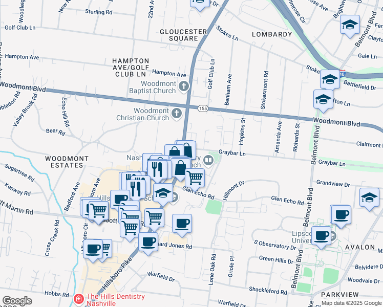 map of restaurants, bars, coffee shops, grocery stores, and more near in Nashville
