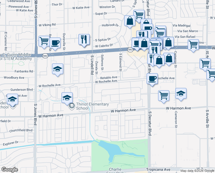 map of restaurants, bars, coffee shops, grocery stores, and more near 5278 River Glen Drive in Las Vegas