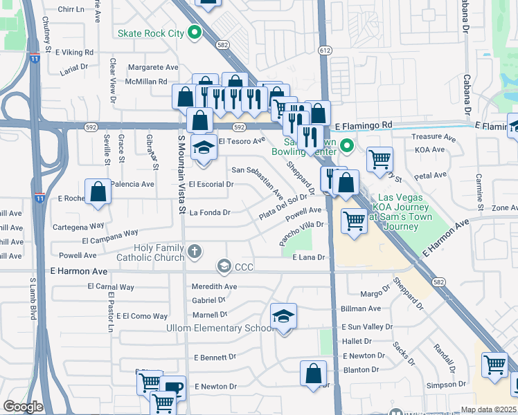 map of restaurants, bars, coffee shops, grocery stores, and more near 4851 La Fonda Drive in Las Vegas