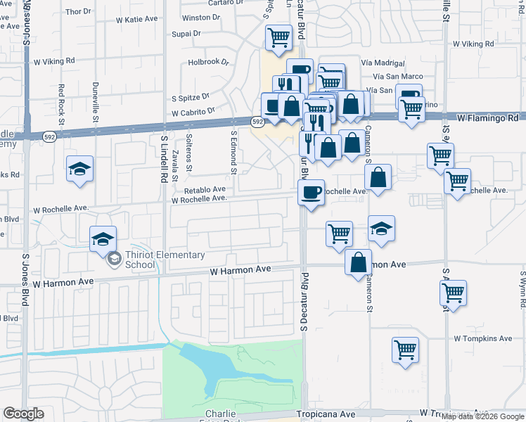 map of restaurants, bars, coffee shops, grocery stores, and more near 5044 River Glen Drive in Las Vegas