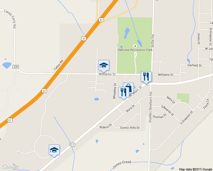 map of restaurants, bars, coffee shops, grocery stores, and more near 891 Lacebark Cove in Newbern