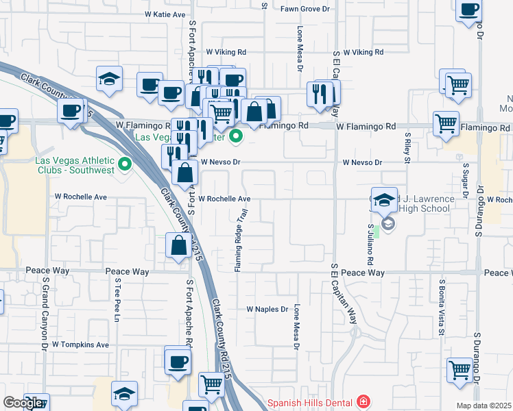 map of restaurants, bars, coffee shops, grocery stores, and more near 4323 Village Spring Street in Las Vegas