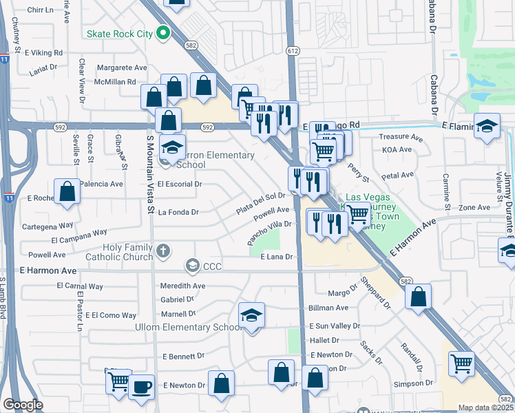map of restaurants, bars, coffee shops, grocery stores, and more near 4891 Plata Del Sol Drive in Las Vegas