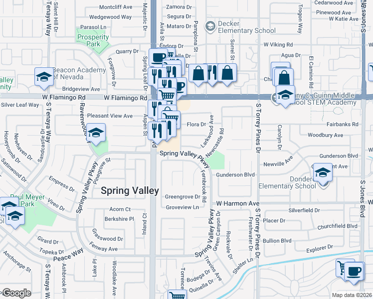 map of restaurants, bars, coffee shops, grocery stores, and more near 6779 Pine Valley Drive in Las Vegas
