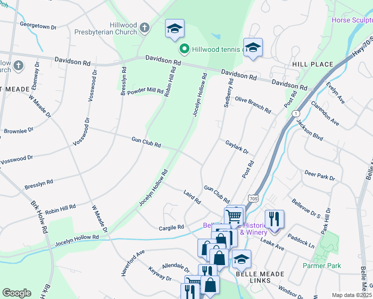 map of restaurants, bars, coffee shops, grocery stores, and more near 6041 Jocelyn Hollow Road in Nashville
