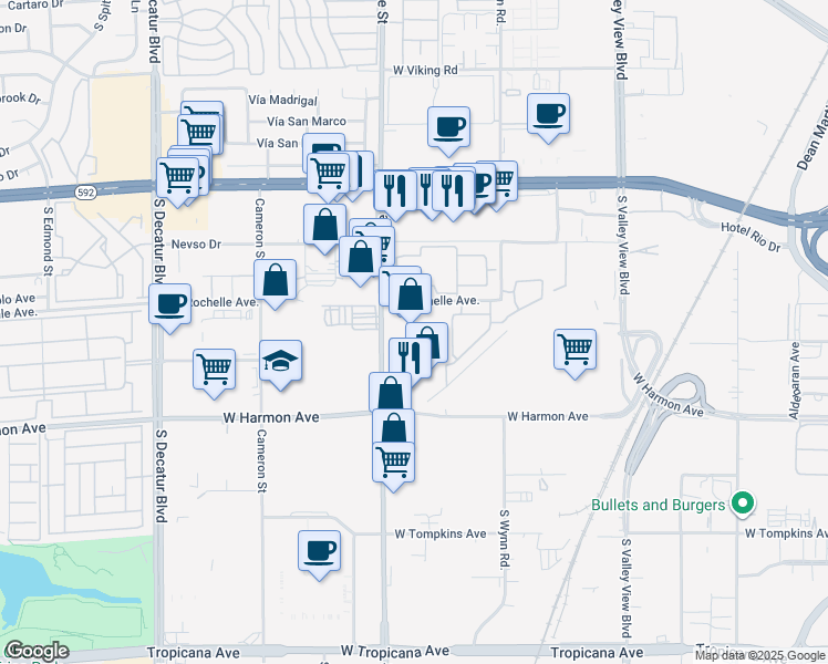 map of restaurants, bars, coffee shops, grocery stores, and more near 4350 Arville St in Las Vegas