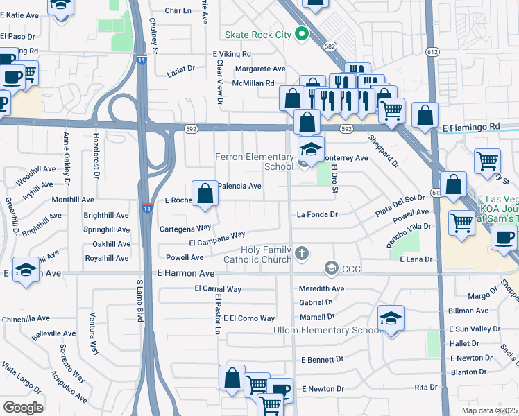 map of restaurants, bars, coffee shops, grocery stores, and more near 4319 Gibraltar Way in Las Vegas