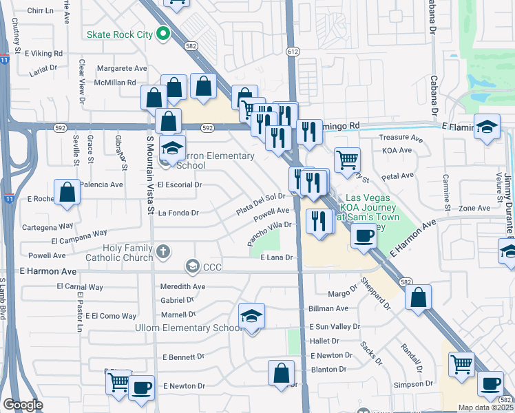 map of restaurants, bars, coffee shops, grocery stores, and more near 4891 Plata Del Sol Drive in Las Vegas