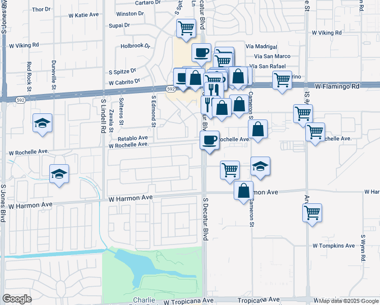 map of restaurants, bars, coffee shops, grocery stores, and more near 4330 Sandy River Drive in Las Vegas