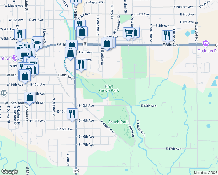 map of restaurants, bars, coffee shops, grocery stores, and more near in Stillwater