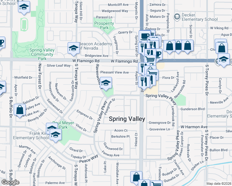 map of restaurants, bars, coffee shops, grocery stores, and more near 7077 Westbrook Avenue in Las Vegas