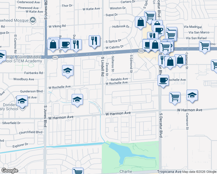 map of restaurants, bars, coffee shops, grocery stores, and more near 5332 River Glen Drive in Las Vegas