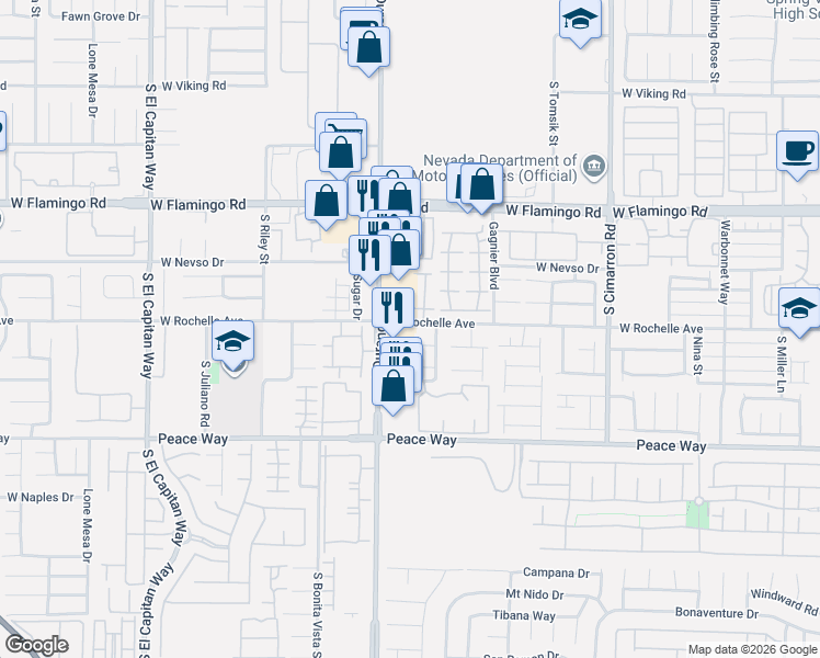 map of restaurants, bars, coffee shops, grocery stores, and more near 8545 W Rochelle Ave in Las Vegas