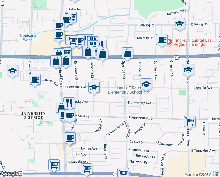map of restaurants, bars, coffee shops, grocery stores, and more near 4310 Caliente Street in Las Vegas