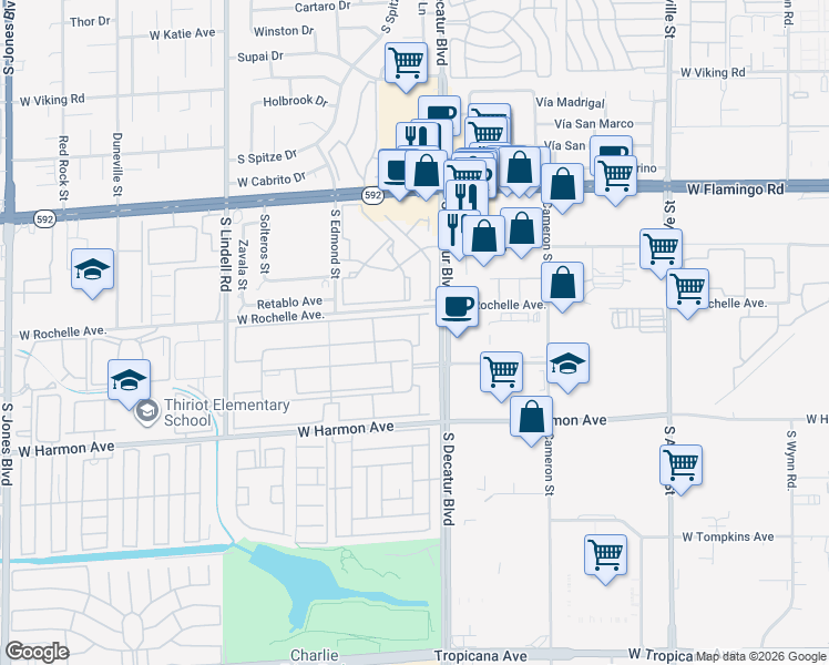map of restaurants, bars, coffee shops, grocery stores, and more near 4918 River Glen Drive in Las Vegas