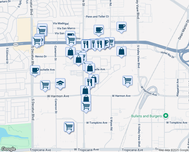 map of restaurants, bars, coffee shops, grocery stores, and more near 4205 West Rochelle Avenue in Las Vegas