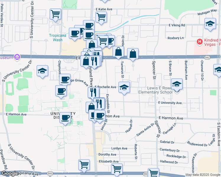 map of restaurants, bars, coffee shops, grocery stores, and more near 4320 Escondido Street in Las Vegas