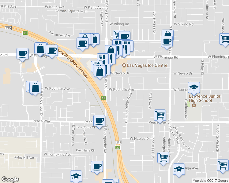 map of restaurants, bars, coffee shops, grocery stores, and more near 9379 West Rochelle Avenue in Las Vegas