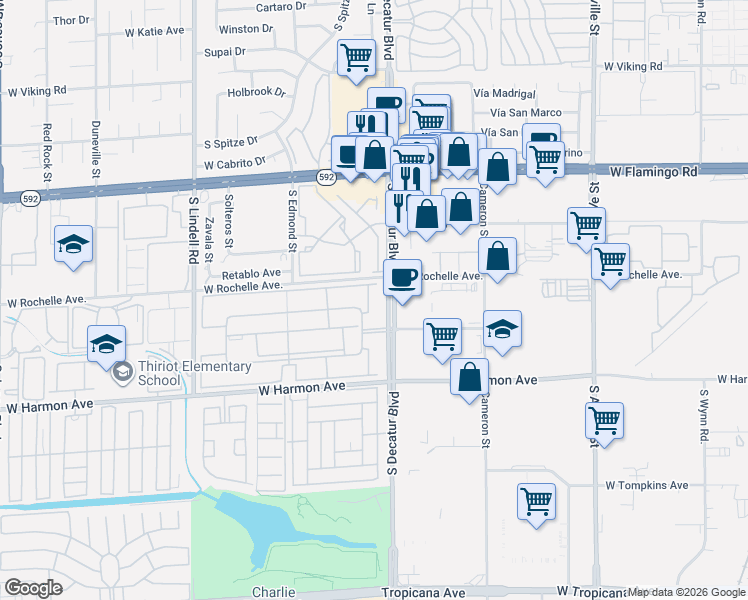 map of restaurants, bars, coffee shops, grocery stores, and more near 4330 Sandy River Drive in Las Vegas