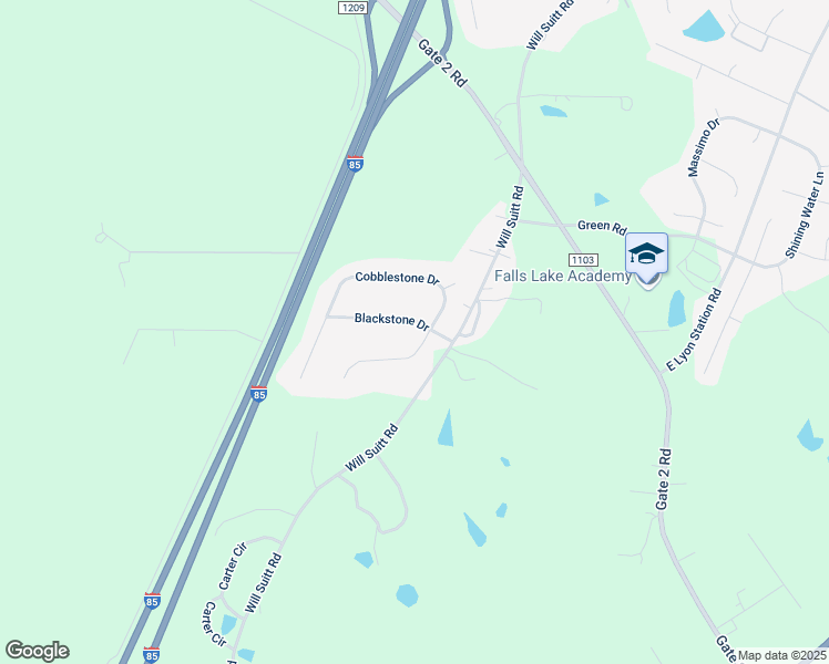 map of restaurants, bars, coffee shops, grocery stores, and more near 1110 Blackstone Drive in Creedmoor